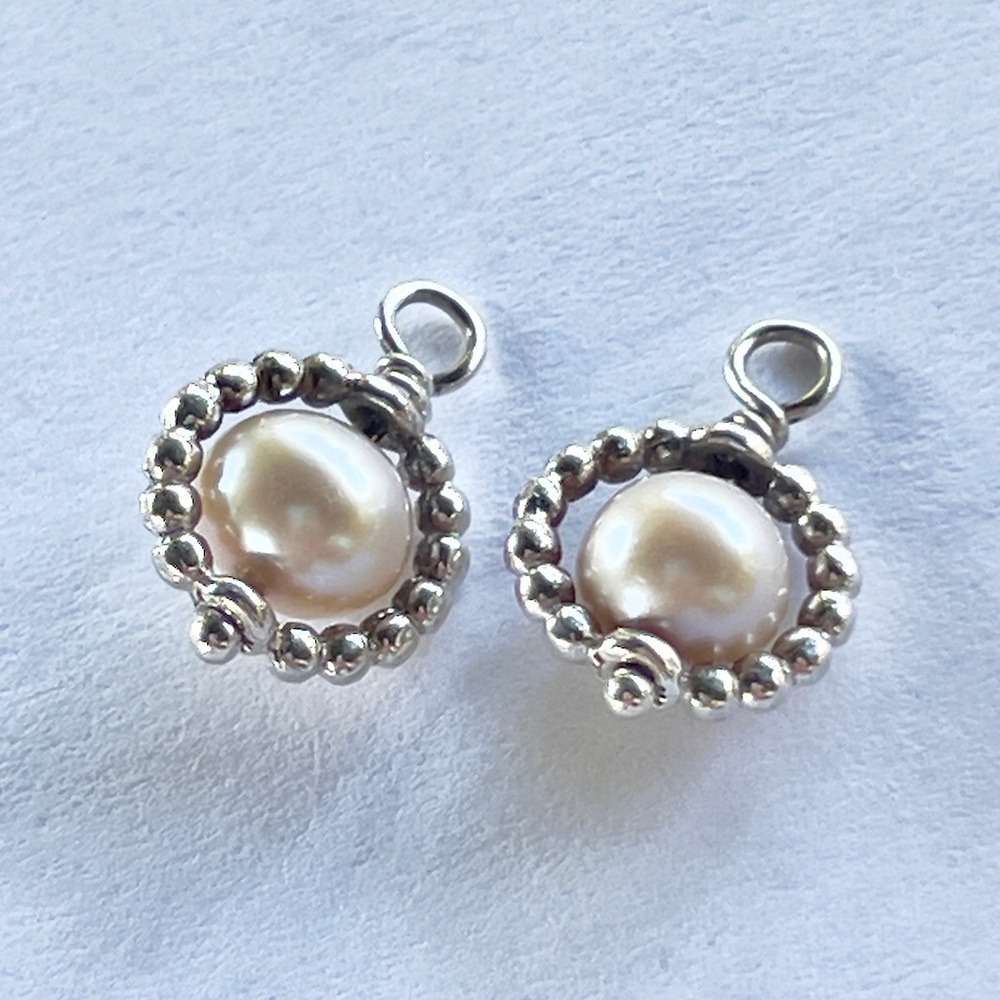Pandora Retired Grey Pearl Compose Earrings 925 Ale